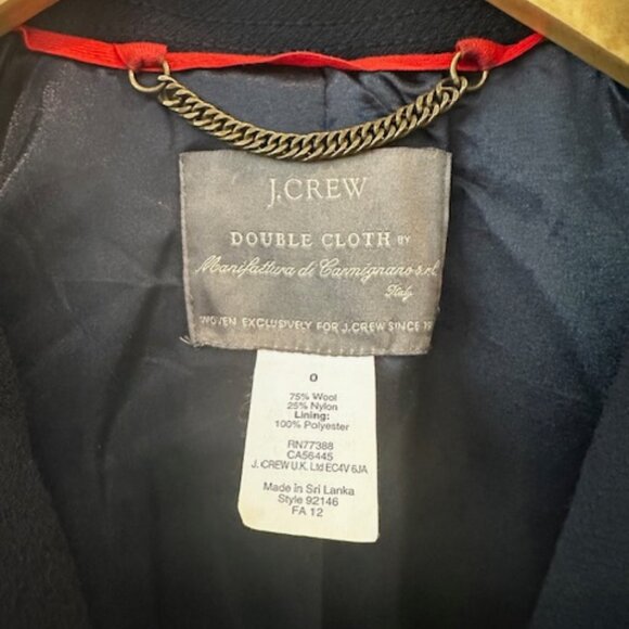 Womens Jcrew Navy Blue Italian Double Cloth Wool Coat with Belt, Size 0 - Picture 4 of 9